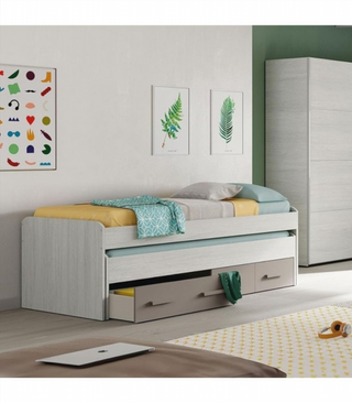 Cama Juvenil Doble 2 Cajones. Blanco Alpes/Basalt