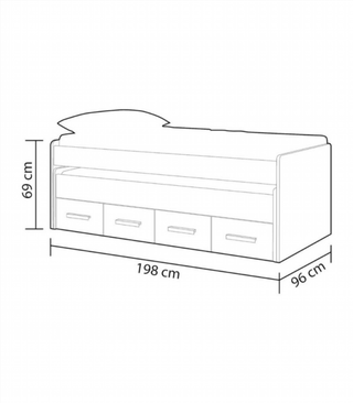 Cama Juvenil Doble 2 Cajones. Blanco Alpes/Basalt