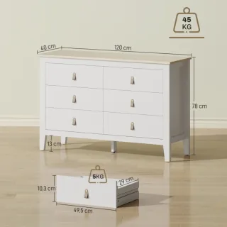 Cómoda 6 Cajones Blanca y Madera