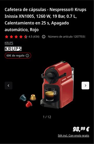 Cafetera Nespresso Krups Inissia Roja