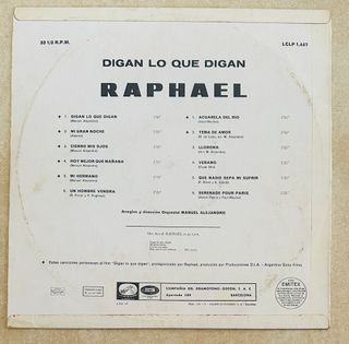 RAPHAEL VINILO LP DIGAN LO QUE DIGAN 1967