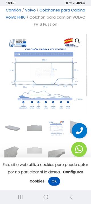 Colchón volvo camion 198x73/80
