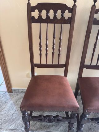 Juego de 6 Sillas de Comedor Madera y Piel
