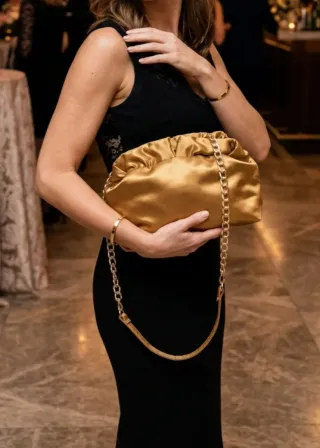 Bolso de fiesta dorado con cadena