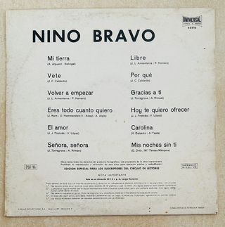 NINO BRAVO VINILO LP EXITOS PERGOLA 1973