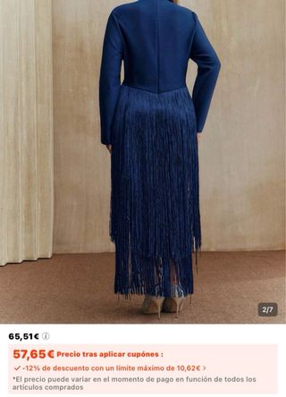 Vestido azul largo de flecos