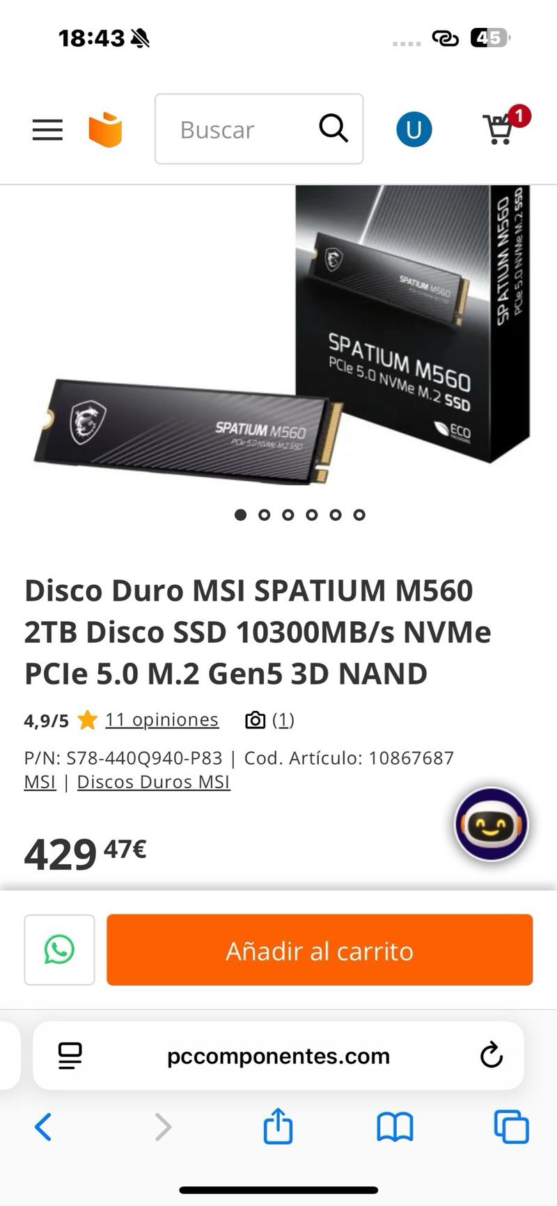 MSI Spatium M560 2TB NVMe M.2 PCIe 5.0 10300MB/s afbeelding 5
