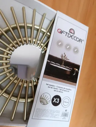 Set 3 Espejos Decorativos Sol Dorado