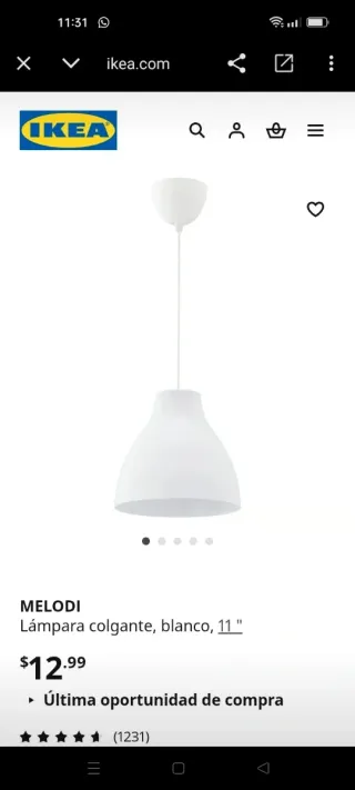 Lámpara colgante IKEA blanca