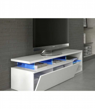 Mesa Tv Con Luces Led. Blanco Brillo