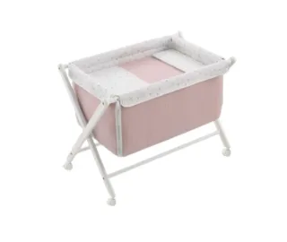 Minicuna rosa con ruedas Plegable y de madera