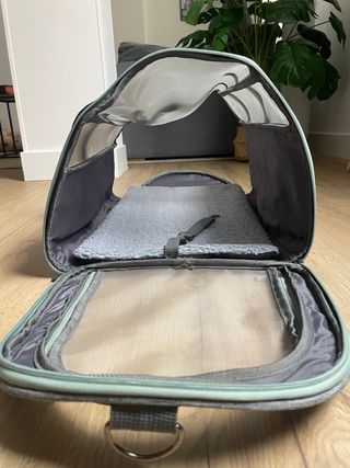 Transportín para mascotas gris y verde