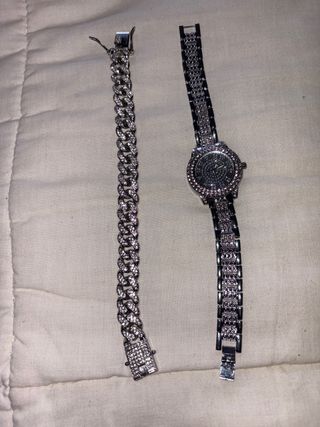Reloj y pulsera acero plateado