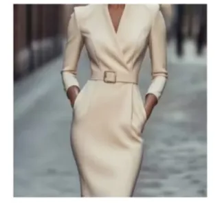 Vestido beige elegante con cinturón