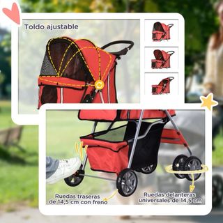 Carrito para Perros Pequeños con Toldo Ajustable