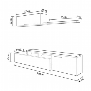 Mueble de Salón 200 cm. Blanco Brillo y Nature