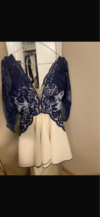 Vestido fiesta encaje azul y blanco