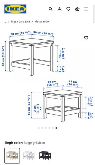 Mesita de centro de madera blanca 2 piezas