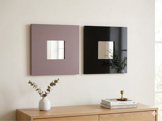2 Espejos Cuadrados Decorativos Negro y Morado