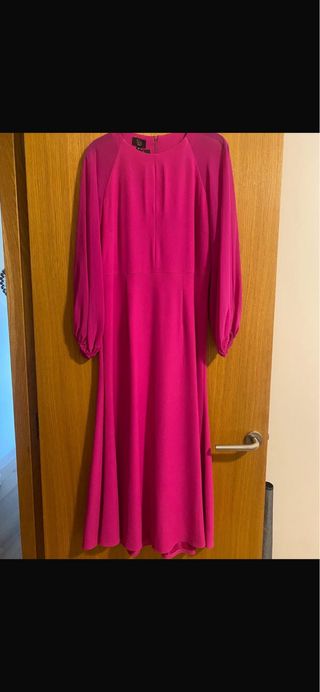 Vestido midi fiesta rosa manga larga