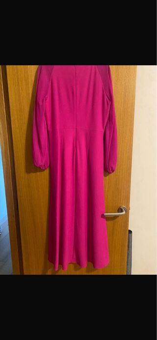 Vestido midi fiesta rosa manga larga