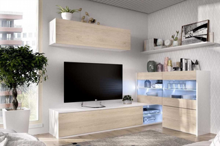 Mueble de Salón Tv Leds Rinconero. Blanco Brillo
