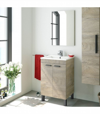 Mueble De Baño 2 Puertas Y Espejo Con Lavabo. Rob