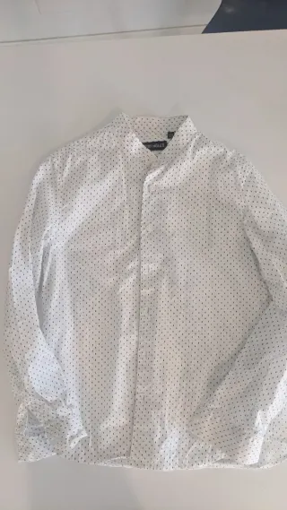 Camicia bianca bimbo con motivo blu e gilet blu