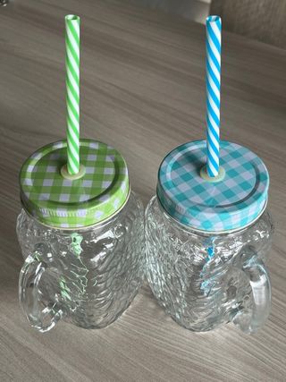 Set 2 Bicchieri Vetro Tappo Cannuccia