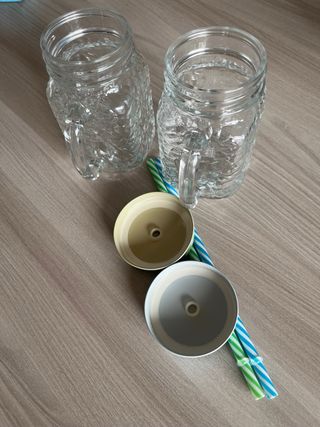 Set 2 Bicchieri Vetro Tappo Cannuccia