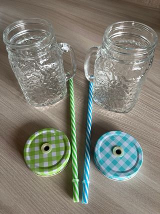 Set 2 Bicchieri Vetro Tappo Cannuccia