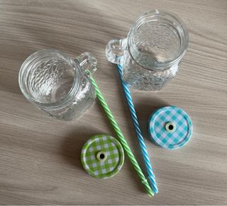 Set 2 Bicchieri Vetro Tappo Cannuccia