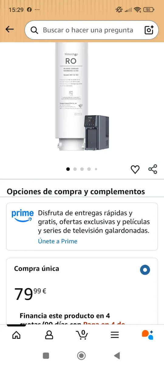 Recambio de filtro Osmosis Waterdrop WD-A1-RO