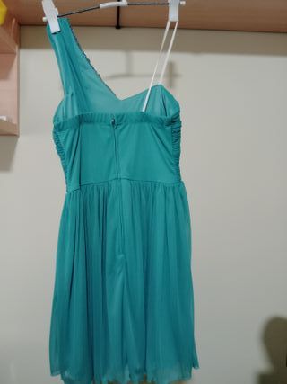 Vestido fiesta cóctel pedrería un hombro