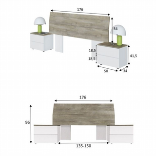 Cabecero Y 2 Mesitas De Noche. Roble Alaska/Blanc