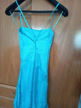 Vestido Caramelo Azul Tela de seda Con fular