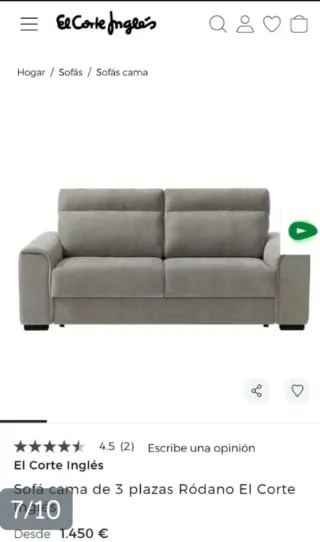 Sofá cama gris El Corte Inglés