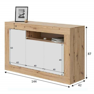 Aparador 3 Puertas 1 Hueco. Roble Nordi/Blanco Ar