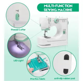 Máquina de coser blanca y verde