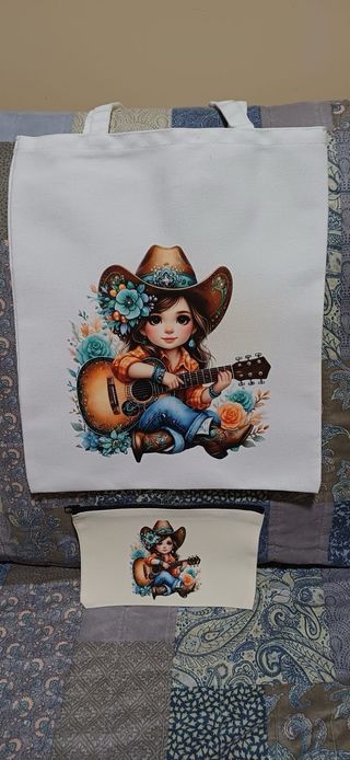 Bolsa de tela y neceser con dibujo