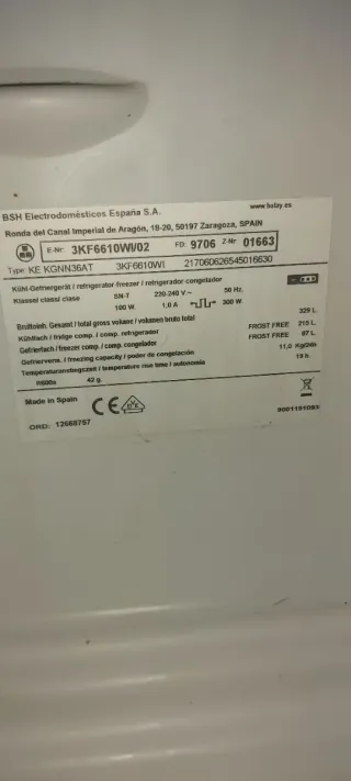 Placa Base Frigorífico Balay 3KF6610W1/02