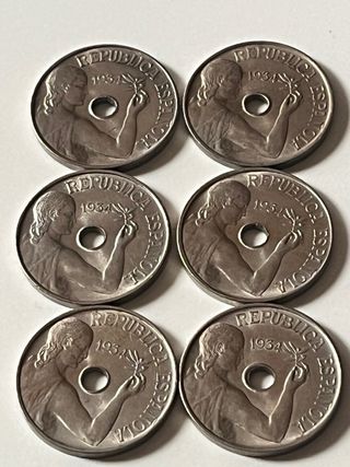 Monedas 25 céntimos República 1934