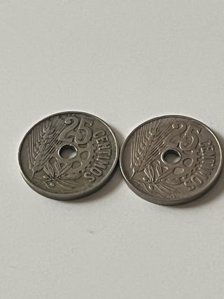 Monedas 25 céntimos República 1934