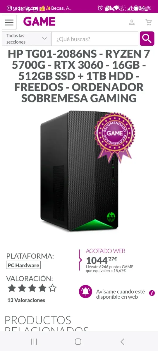 PC Gaming HP Ryzen 7 5700G RTX 3060