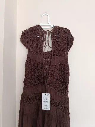 Vestido largo combinado crochet zara ZW Collection