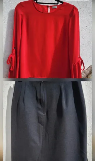 Conjunto Blusa Roja y Falda Negra