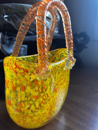 Vaso Murano Vetro Artistico Arancione Giallo