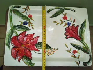 Vassoio ceramica dipinto a mano fiori rossi