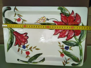 Vassoio ceramica dipinto a mano fiori rossi