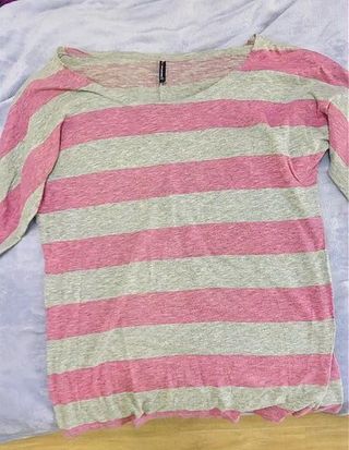 Camiseta Rayas Rosa y Gris Manga Larga